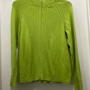 C J Banks front zip cardigan. Size 1X. Green and color. 100% cotton.